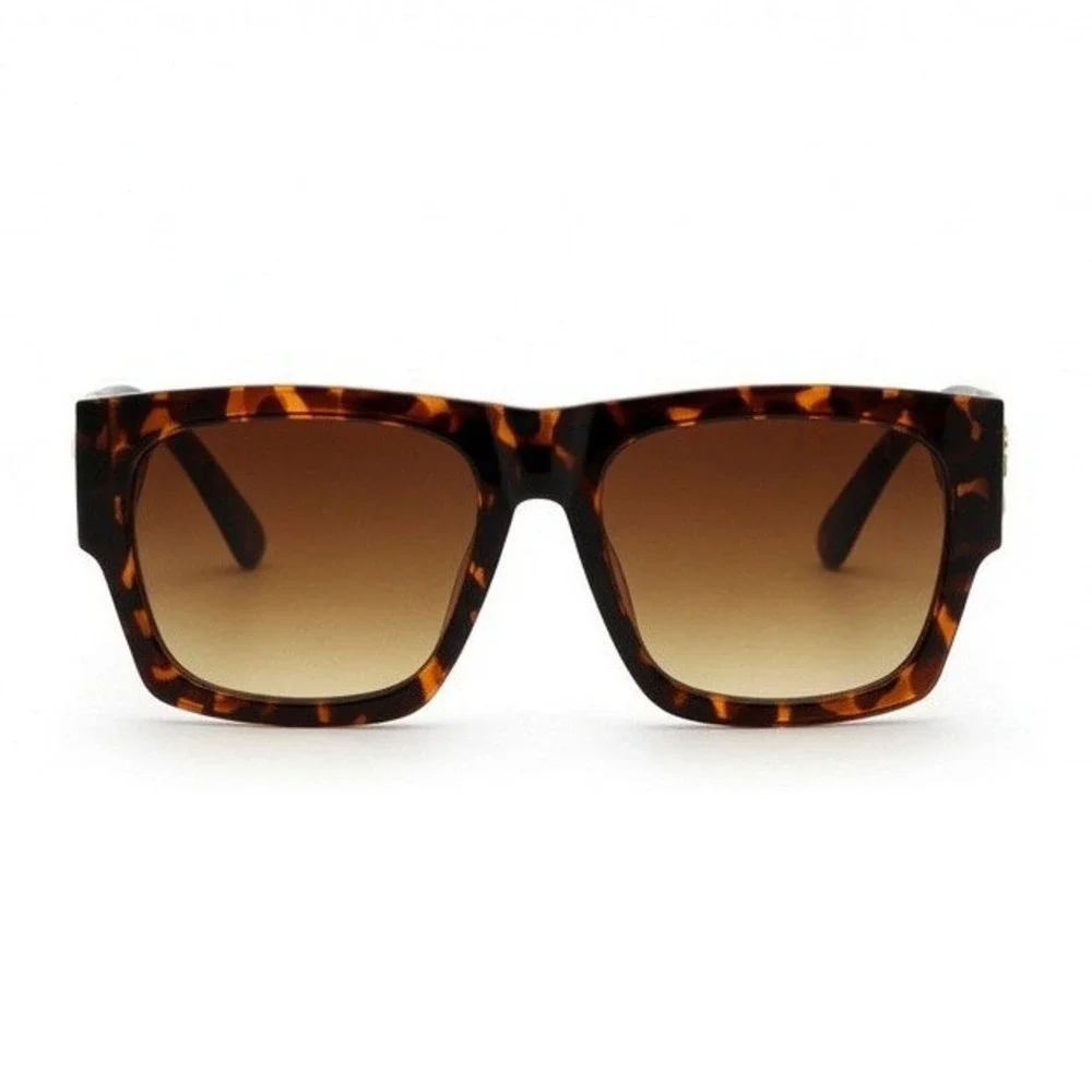 Mens Oversized Square Tortoise Sunglasses Bold Animal Motif Gold Havana Shape
